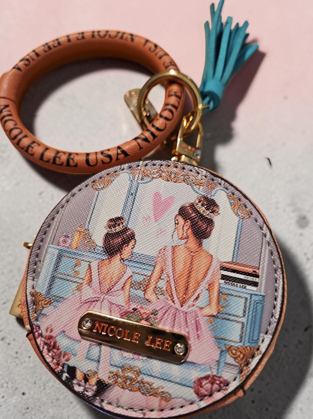 Nicole Lee Pink Nwt Ballerina Round Coin Purse Keyring.